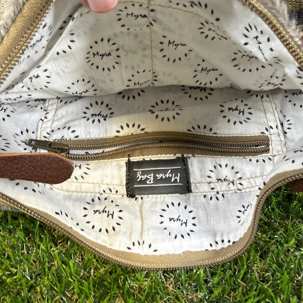 Myra Bag Hair-On-Hide Woven Canvas Crossbody Bag Small Boho Southwestern New